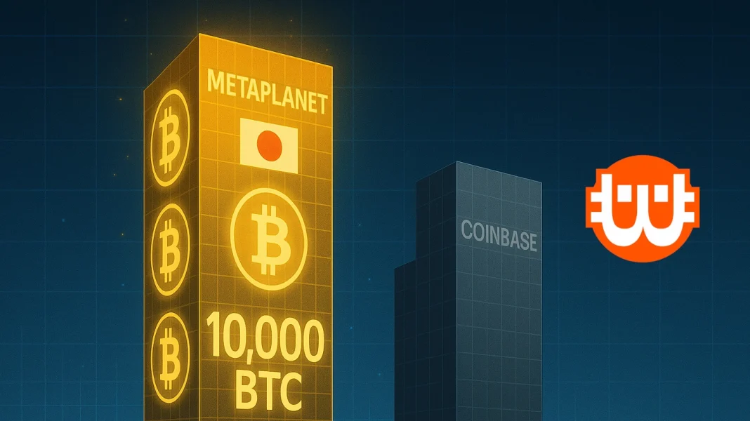 A Metaplanet Bitcoin-készlete elérte a 10.000 BTC-t, megelőzve a Coinbase-t