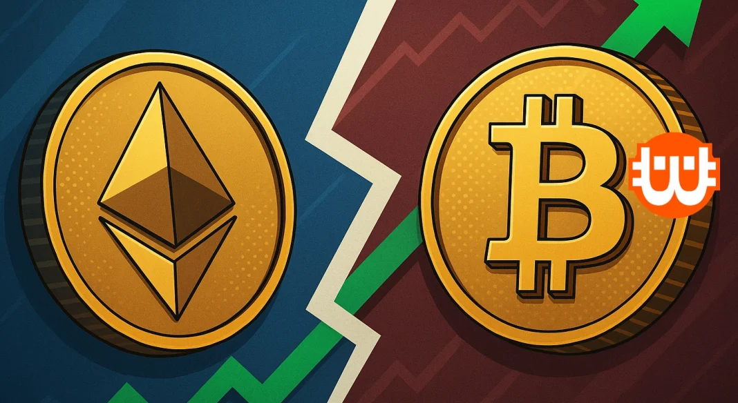 Milyen távol van az ether attól, hogy felülmúlja a bitcoint?