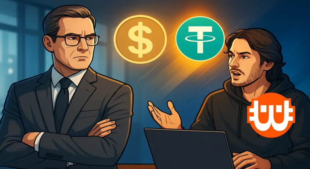 Bankár és kriptós vitatkozik a stablecoin hozamokról, a digitális pénzügyi forradalom szimbólumaként