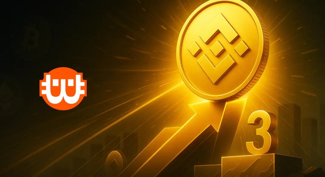 Aranyló Binance Coin (BNB) érme emelkedik felfelé a harmadik helyet jelképező dobogóra