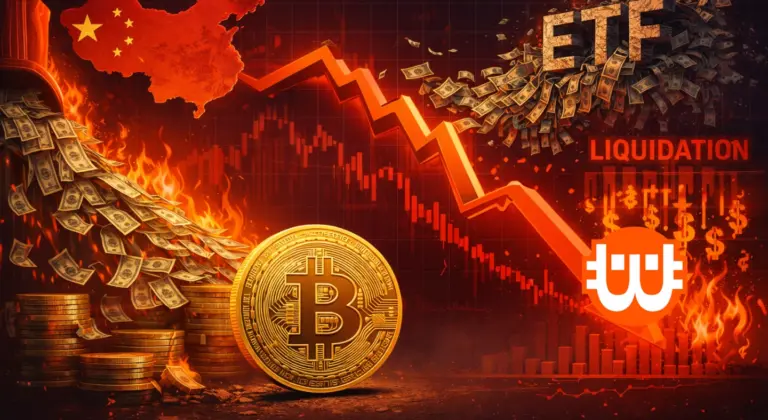 A Bitcoin hirtelen esése mögött Kína, ETF-kiáramlás és tömeges likvidálások állnak