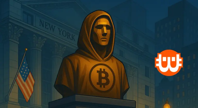 Új otthonra lelt Satoshi Nakamoto szobra a New York-i tőzsdén