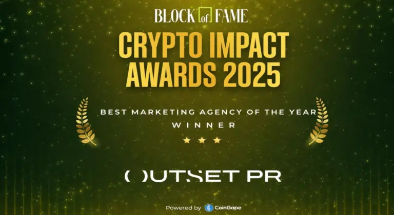 Az Outset PR elnyerte a 2025-ös év legjobb marketingügynöksége díjat a Coingape Crypto Impact Awards-on